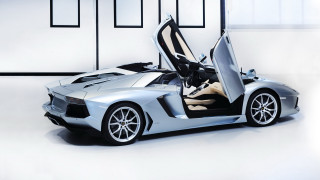 Silver sports car doors open 7 - white wall free wallpaper