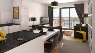 Kitchen table chairs city view - a kitchen free wallpaper