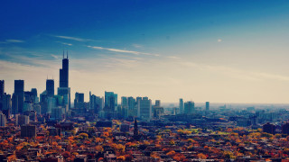 City skyline autumn bridge tower - tall building and trees free wallpaper