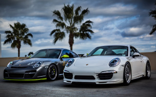 Porsches parking lot palm trees 2 - alan sutherland free wallpaper