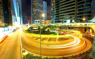 Cityscape futuristic night traffic lights - traffic free wallpaper