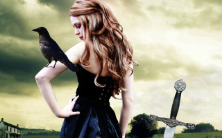Woman black dress holding bird - a black dress holding free wallpaper