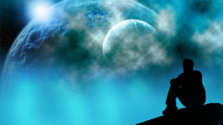 Man rock planet brightlight night - liminal space free wallpaper