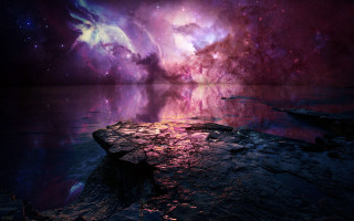 Colorful sky stars water rocks - a colorful sky free wallpaper