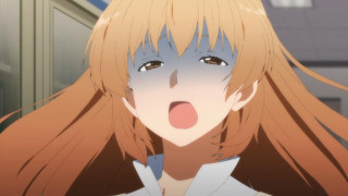 Surprised woman long hair building - her tongue free wallpaper