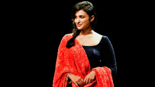 Woman red sari black background - an oil free wallpaper