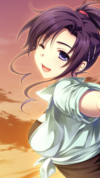 Girl ponytail pointing sky background - the distance free wallpaper for mobile