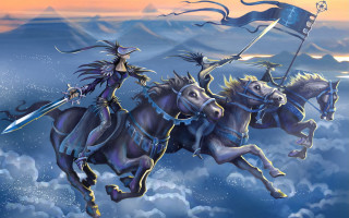 Knights horses flag star night - horse free wallpaper