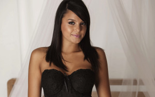 Woman black dress curtains adrienn - a white curtain behind her free wallpaper