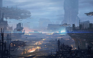 Futuristic city tall buildings lights 3 - lot free wallpaper