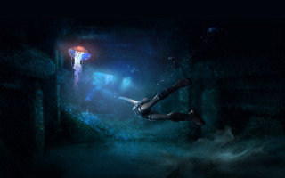Woman floating cave jelly milky - a dark cave free wallpaper for desktop