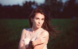 Woman long hair field crossed - anka zhuravleva free wallpaper for desktop