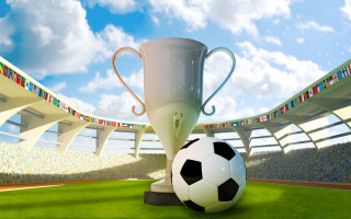 Soccer trophy field clouds sky - a stadium free wallpaper