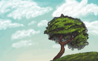 Tree hill clouds blue sky - plein air free wallpaper