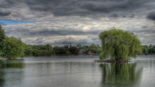Lake tree cloudy sky church - hdr free wallpaper for desktop