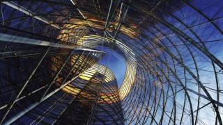 Tall glass structure sky clouds - deconstructivism free wallpaper