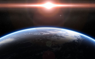 Bright sun earth space aurora - over the earth free wallpaper