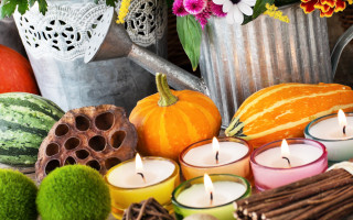 Harvest folk art flower candles - fall vibrancy free wallpaper
