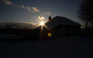 Snowy house sunshine clouds mountain - the cloud free wallpaper for desktop