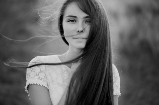 Woman long hair field grass 5 - the wind free wallpaper