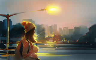 Woman bridge city sunset horizon - the city free wallpaper