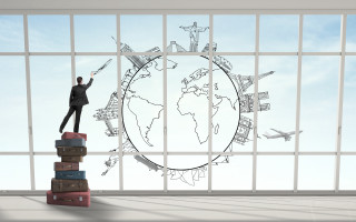 Man luggage window plane illustration - technique free wallpaper for desktop