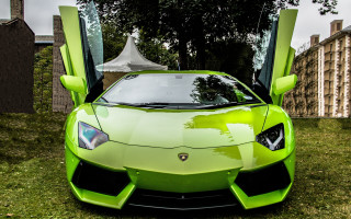 Green sports car open parked - the hood open free wallpaper