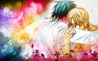 Anime couple hugging colorful background 2 - a caption free wallpaper