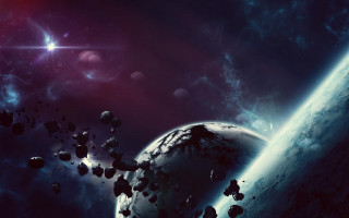 Space scene aurora moon stars - a large group free wallpaper