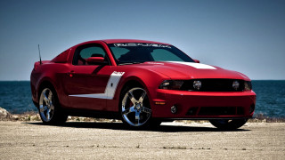 Red mustang car beach ocean - the beach near the ocean free wallpaper