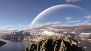 Flying object mountain lake planet - a large object free wallpaper for desktop