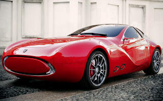 Red sports car street building 7 - art deco free wallpaper
