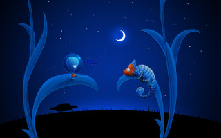 Blue fish red fish crescent - a crescent moon in the sky free wallpaper