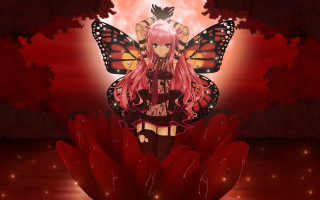 Pink hair butterfly wings autumn - a red sky free wallpaper