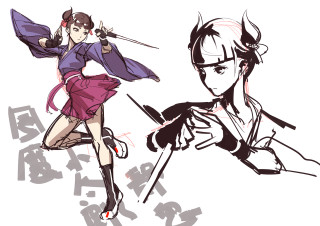 Swordfighters drawing poses woman sword - a drawing free wallpaper