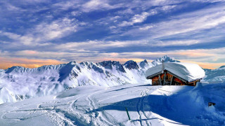 Snowy mountain cabin sky clouds - a cabin free wallpaper