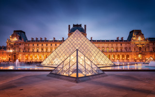 Glass pyramid paris fountain night - a cubist painting free wallpaper