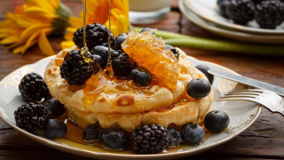 Waffles berries syrup fork orange - delaunay free wallpaper