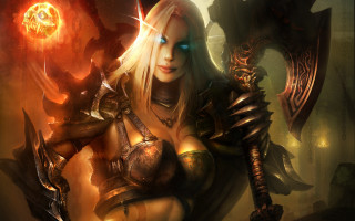 Woman sword demon glowing ball - ball free wallpaper