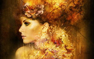 Woman flower autumn fire embers - artistic free wallpaper
