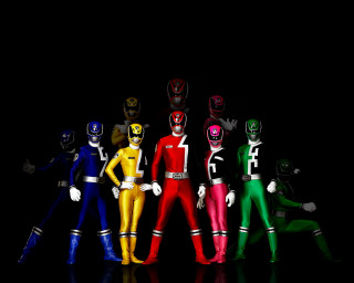 Power rangers colorful group standing - a row free wallpaper