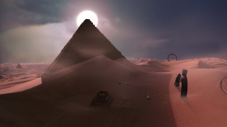 Desert pyramid sky sun moon - afrofuturism free wallpaper for desktop