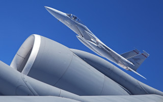 Jet flying blue sky military - dynamic perspective free wallpaper