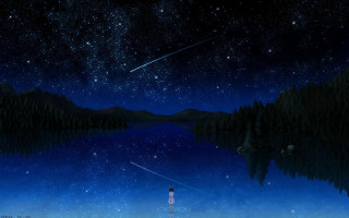 Night sky starry lake astronaut - shooting free wallpaper