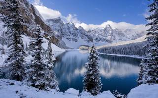 Snowy mountain lake forest bob - bob ross free wallpaper