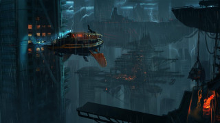 Futuristic city flying saucer architecture - a futuristic city in the background free wallpaper