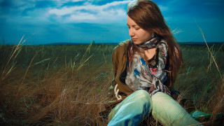 Woman field tallgrass cellphone blue - her cell phone free wallpaper