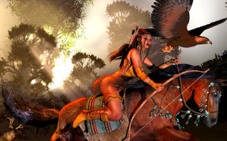 Woman horse bird forest fantasy - western comic book art free wallpaper