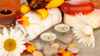 Towel candles flowers rocks autumn - a towel free wallpaper