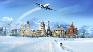 Snowy landscape plane city mountains - over a snowy landscape free wallpaper